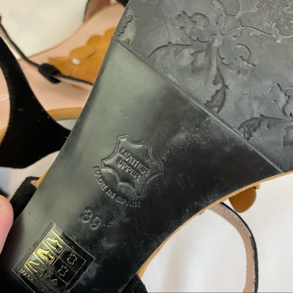 Brenda Zaro Suede Sandals Black Camel 39 7 Flowers Made in Spain Low Heel Straps - Picture 8 of 10